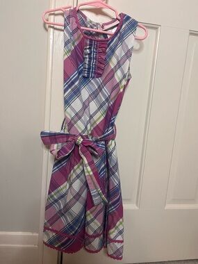 American Girl (8) Girls Plaid Belted Sleeveless Dress - Pink, Blue, Green